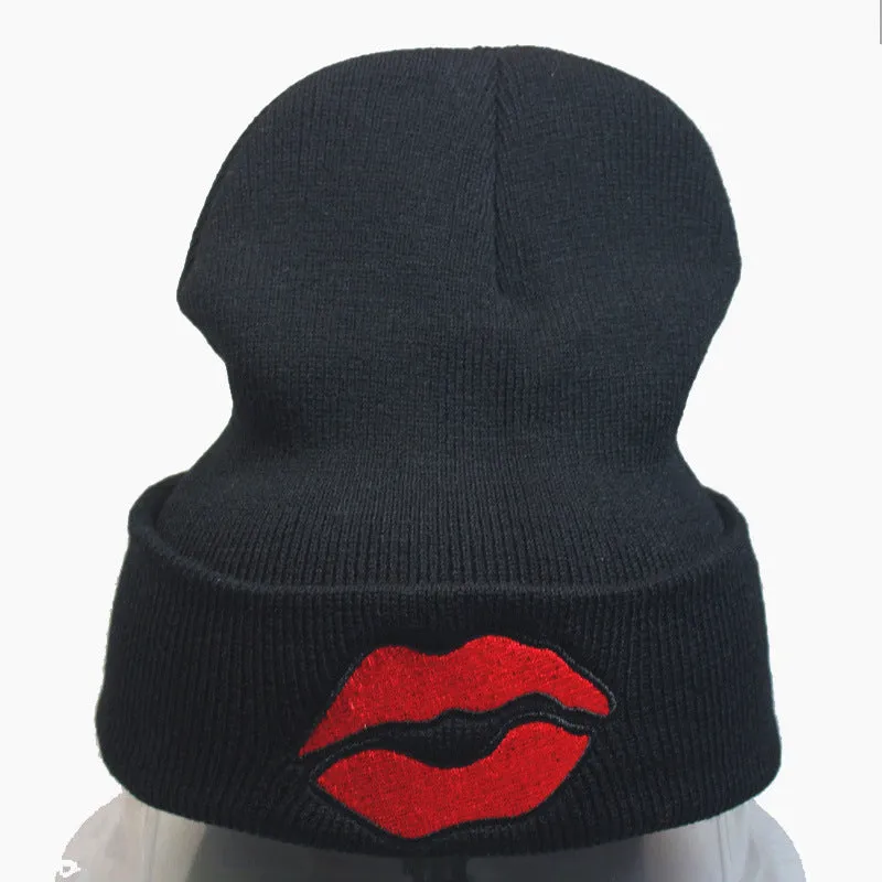 LIPS Embroidery Woolen Beanies