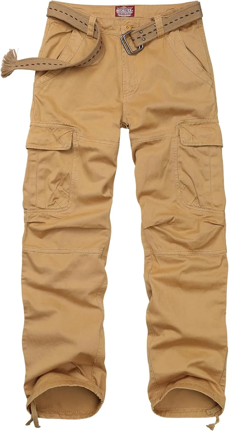Mens Cargo Pants for Safari, Outdoor Lightweight Hiking Fishing Pant with 6 PocketsCotton Tactical Pants
