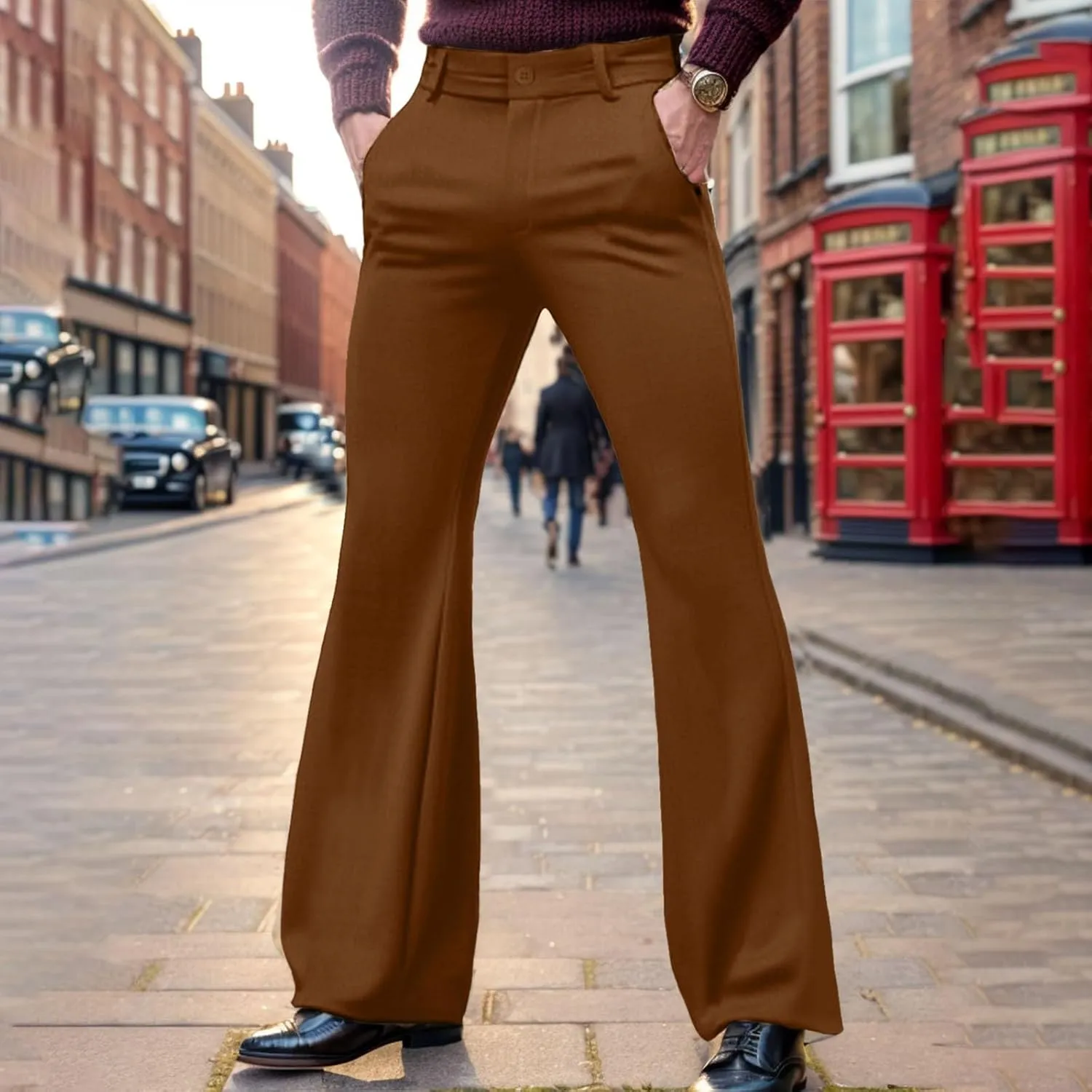 Men's Corduroy Flared Pants Breathable Lightweight Flat Front Bell-Bottoms Streetwear Casual Comfy Bootcut Trousers