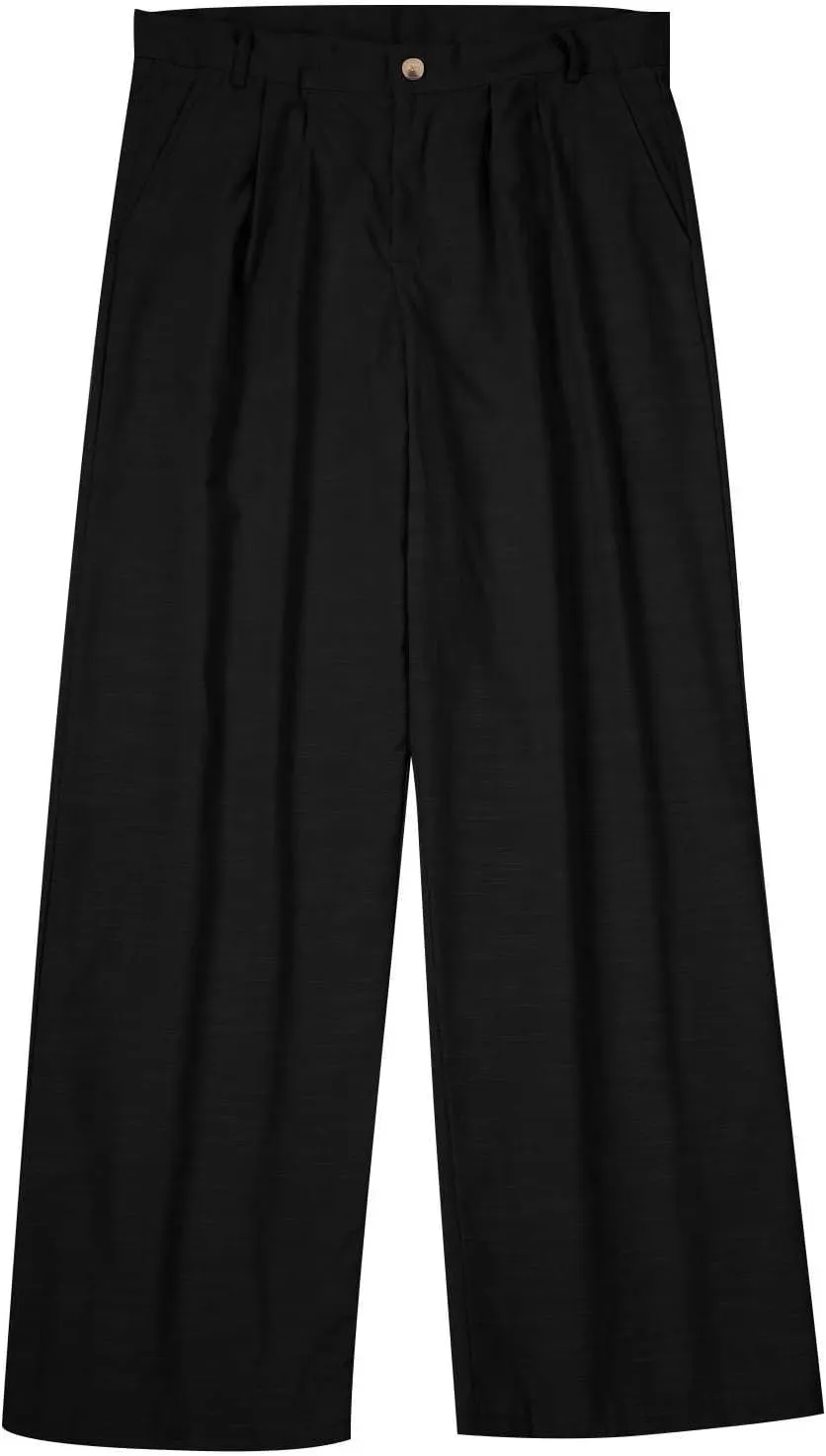 Mens Dress Pants Relaxed Fit Casual Cotton Linen Pleated Front Work Suit Pants Straight Leg Slacks Comfort Trousers