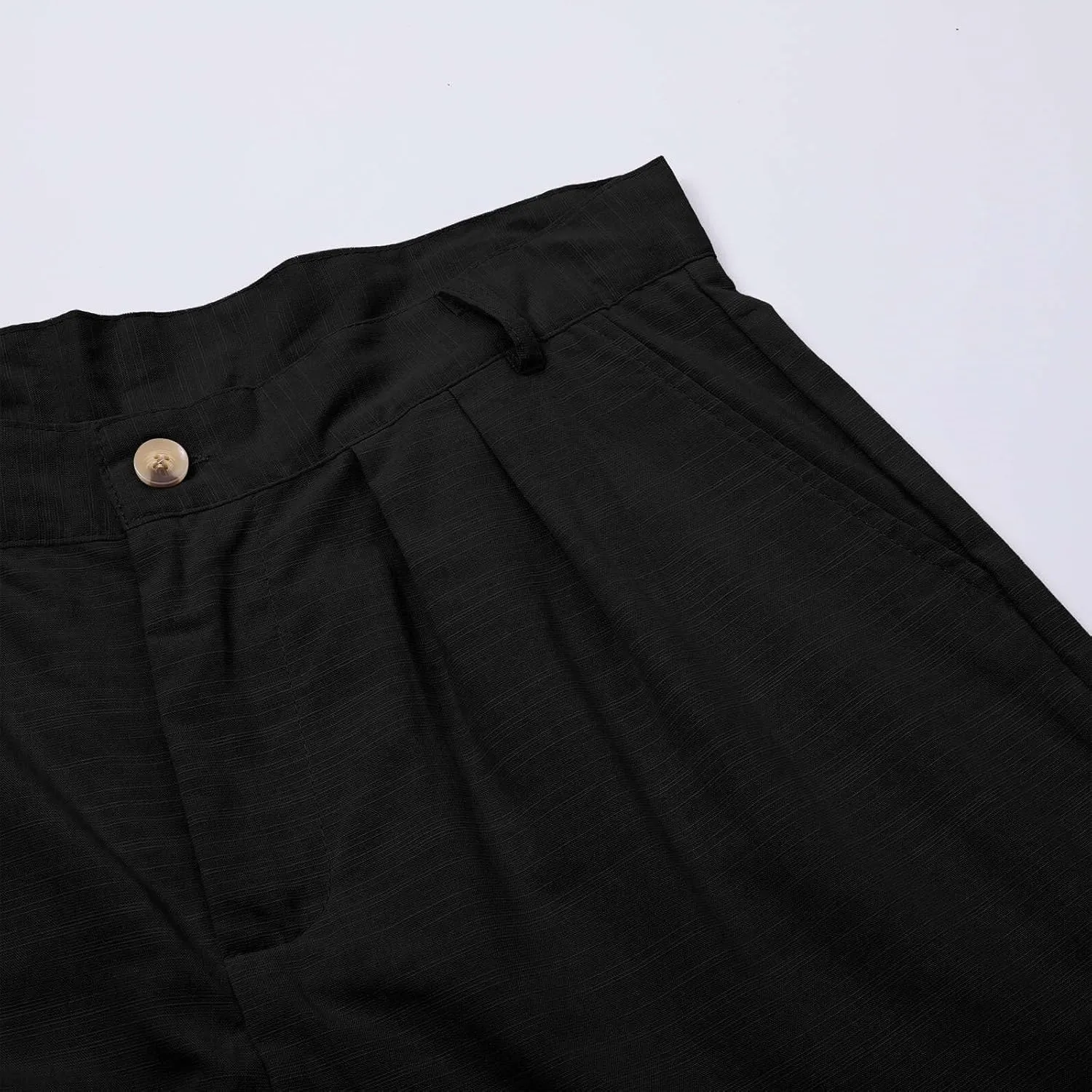 Mens Dress Pants Relaxed Fit Casual Cotton Linen Pleated Front Work Suit Pants Straight Leg Slacks Comfort Trousers