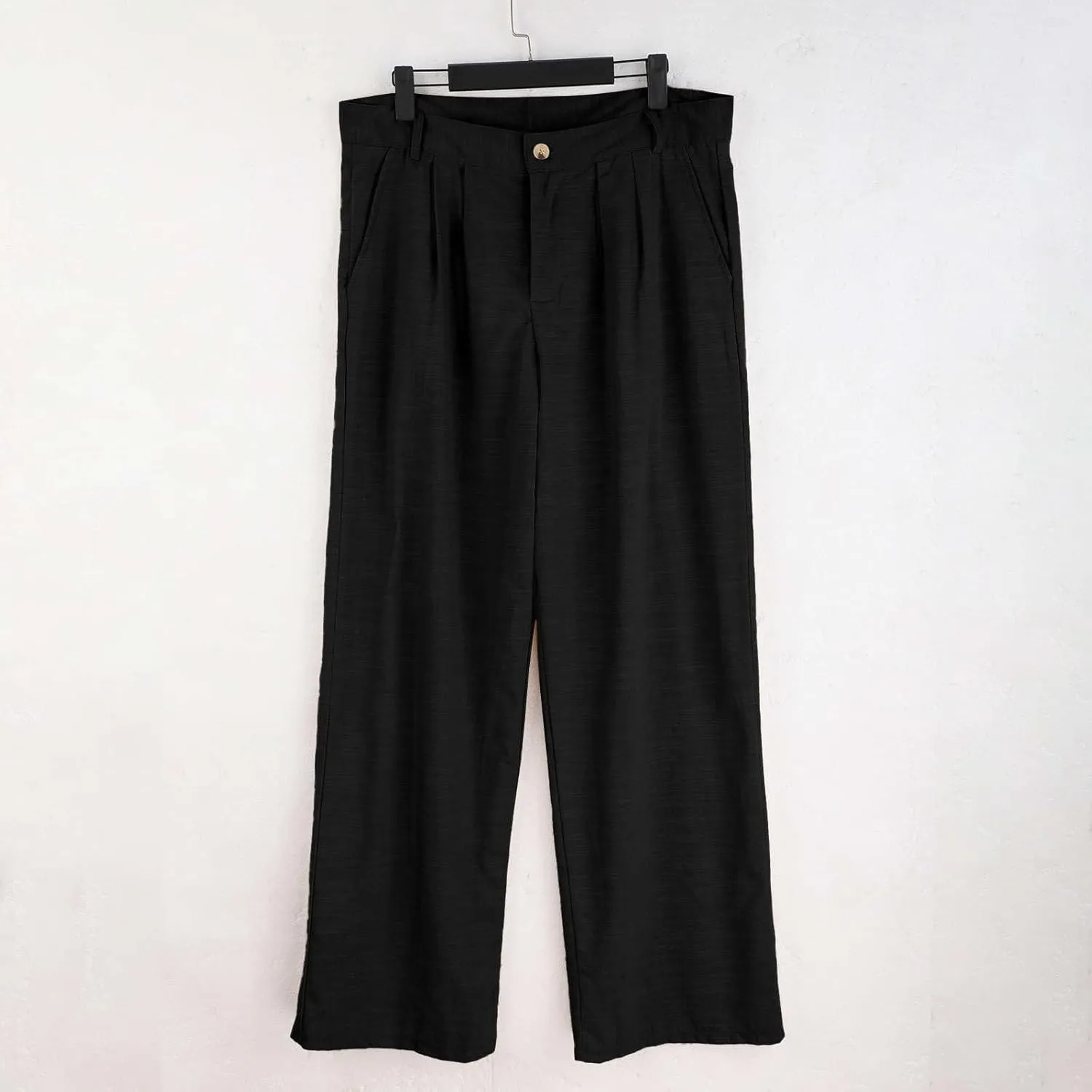 Mens Dress Pants Relaxed Fit Casual Cotton Linen Pleated Front Work Suit Pants Straight Leg Slacks Comfort Trousers