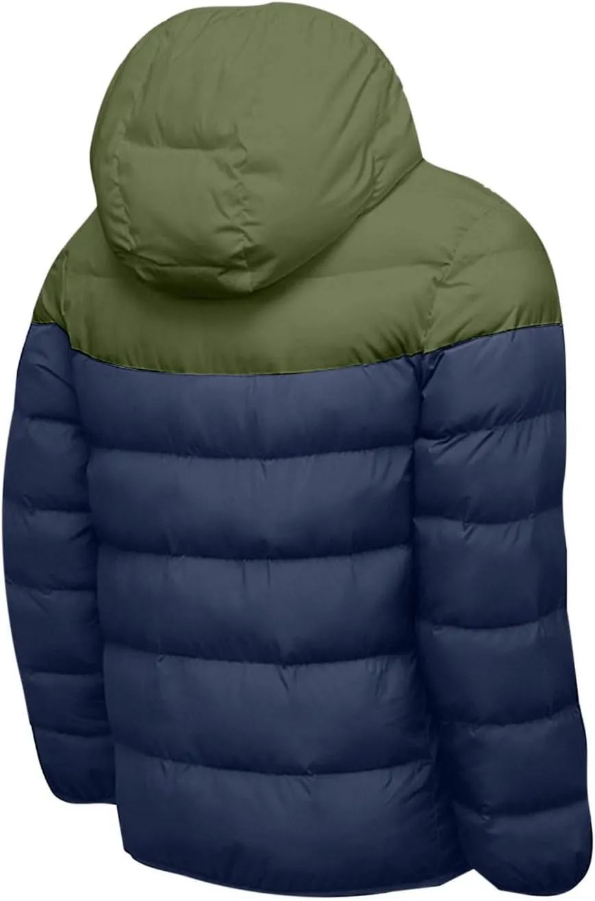 Mens Puffer Jacket Color Block Down Jacket Lightweight Insulated Jacket Padded Quilted Jacket Warm Hoode Winter Coat