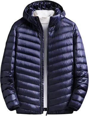 Men's Puffer Jacket Lightweight Hooded Down Jacket Packable Quilted Jacket Plus Size Winter Coat Warm Insulated Jacket