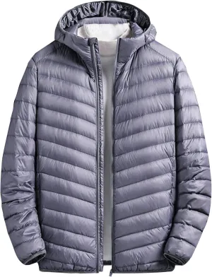 Men's Puffer Jacket Lightweight Hooded Down Jacket Packable Quilted Jacket Plus Size Winter Coat Warm Insulated Jacket