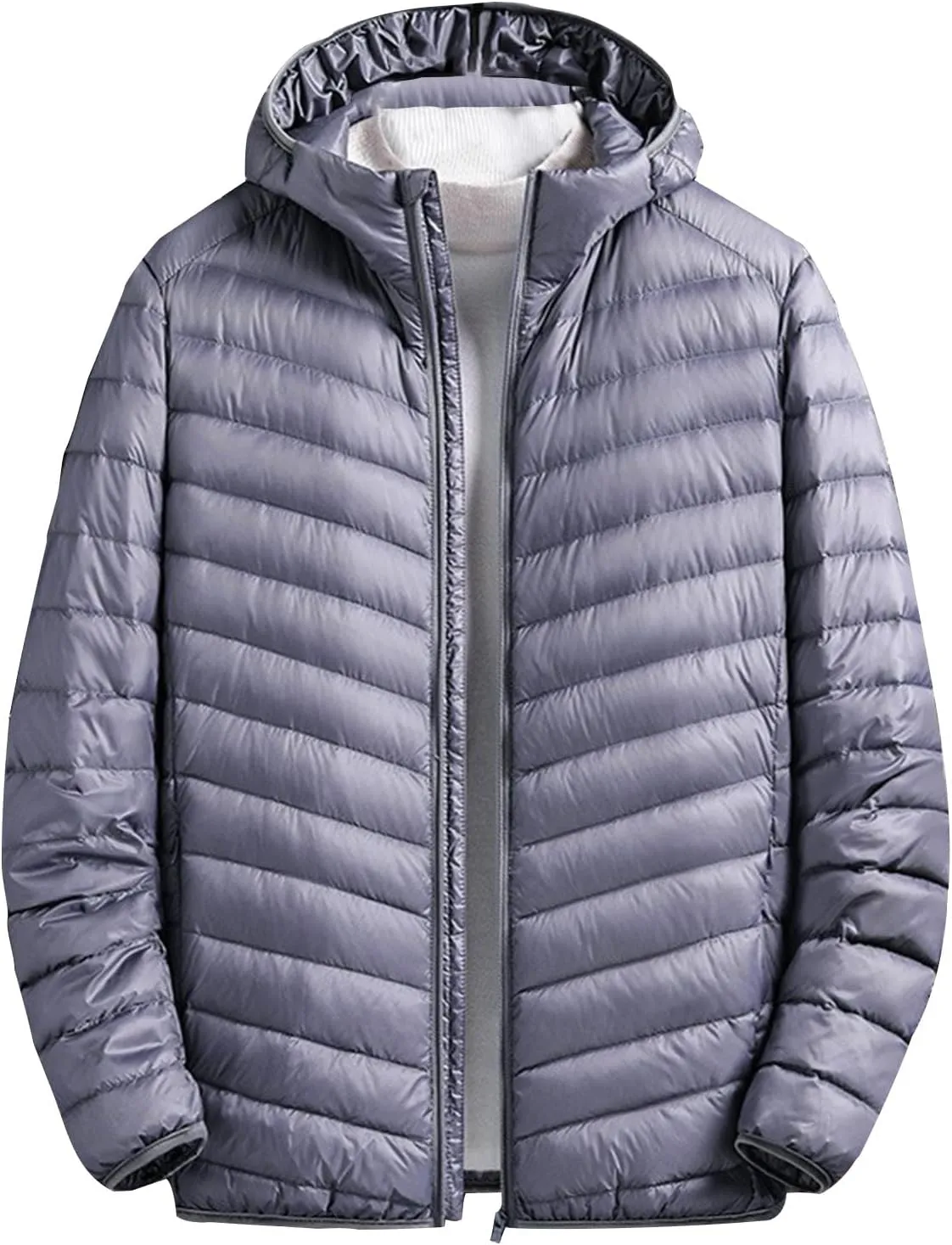 Men's Puffer Jacket Lightweight Hooded Down Jacket Packable Quilted Jacket Plus Size Winter Coat Warm Insulated Jacket