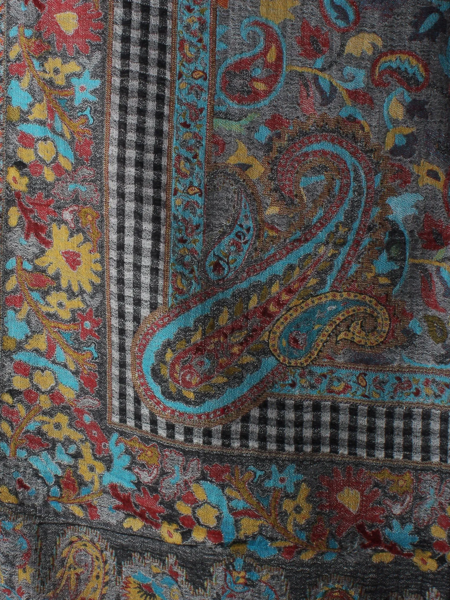 Multi Colour Kani Weaved Border Pure Wool Cashmere Stole from Kashmir - S6317107