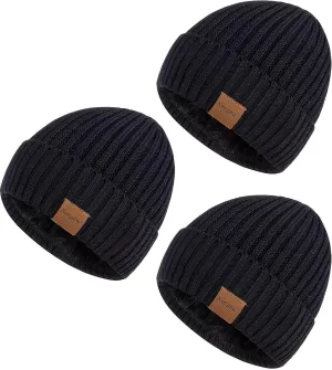 Nertpow Mens Beanie Hats 3 Pack, Winter Hats for Men Women Warm Thermal Fleece Lined, Thick Knit Fashion Skull Cap Cuffed Beanie for Guys (Color-05)
