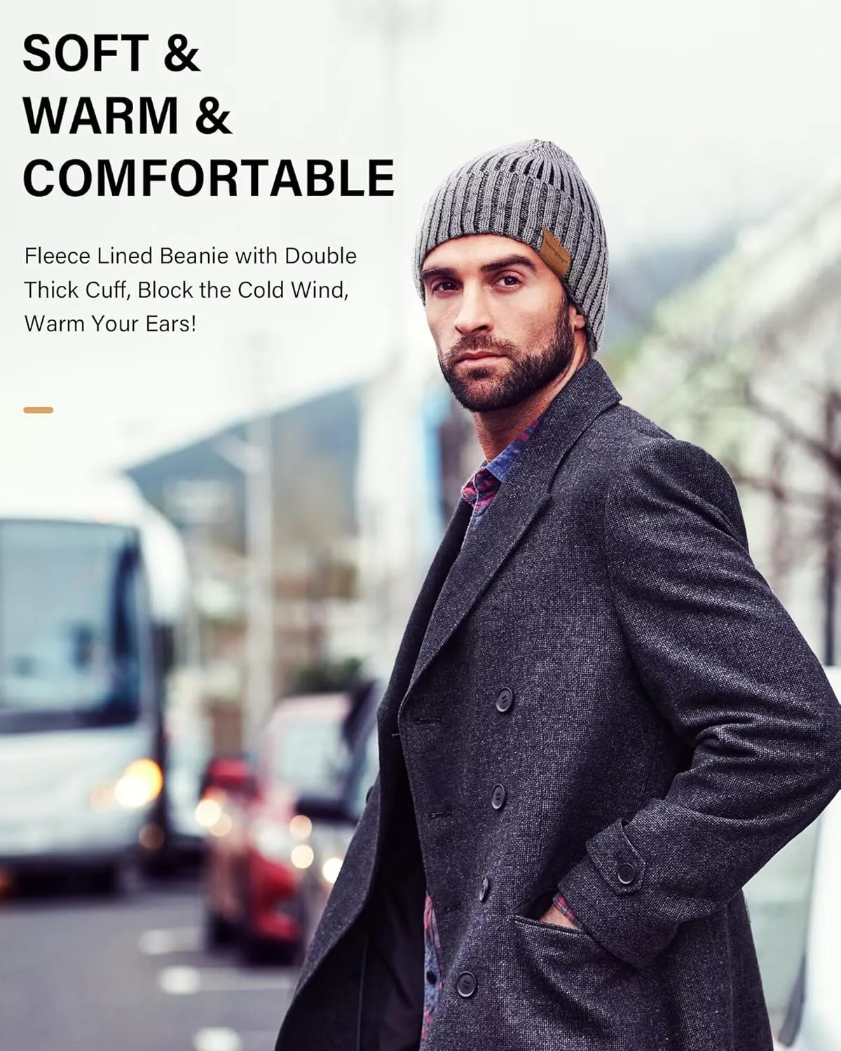 Nertpow Mens Beanie Hats 3 Pack, Winter Hats for Men Women Warm Thermal Fleece Lined, Thick Knit Fashion Skull Cap for Guys
