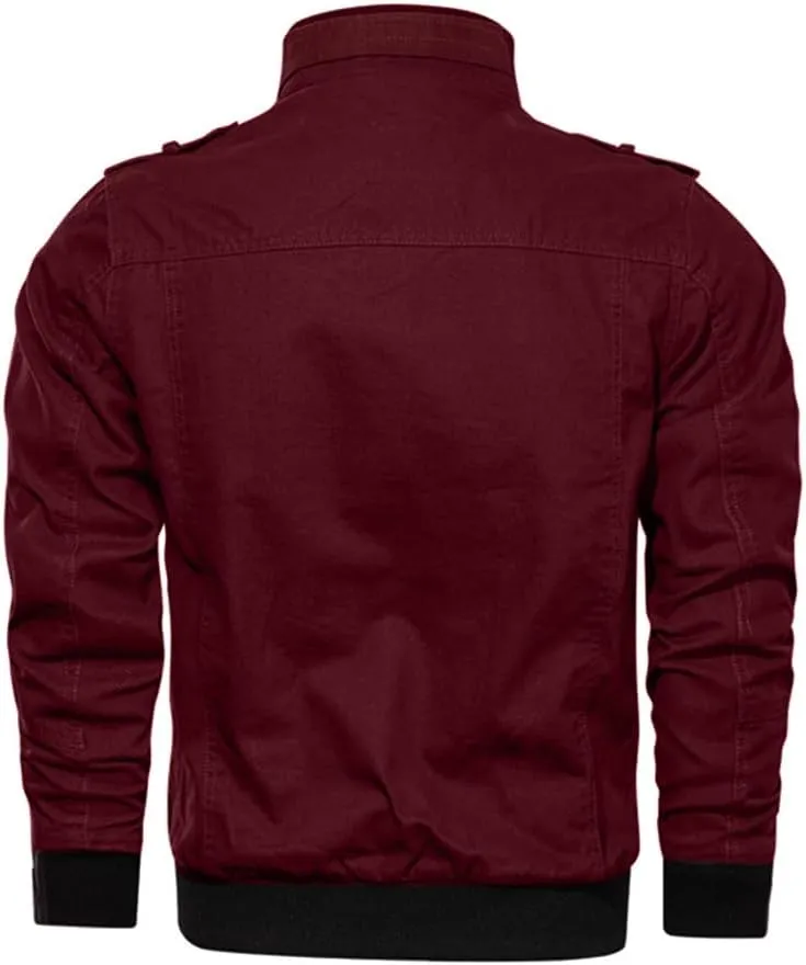 Oymyakon Men's Casual Military Jacket Stand Collar Jackets Coats Cotton Bomber Jackets with Shoulder Straps