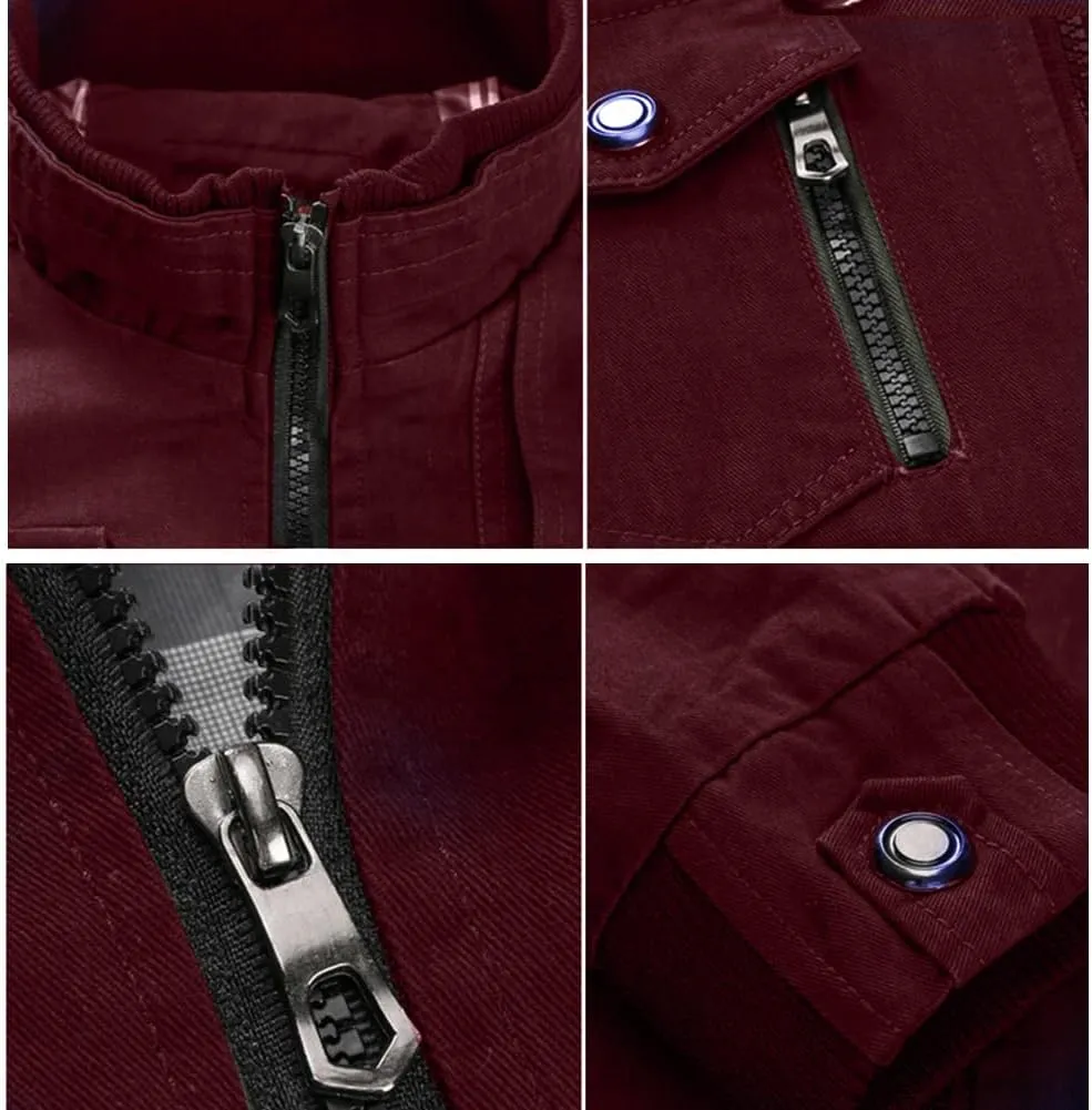 Oymyakon Men's Casual Military Jacket Stand Collar Jackets Coats Cotton Bomber Jackets with Shoulder Straps