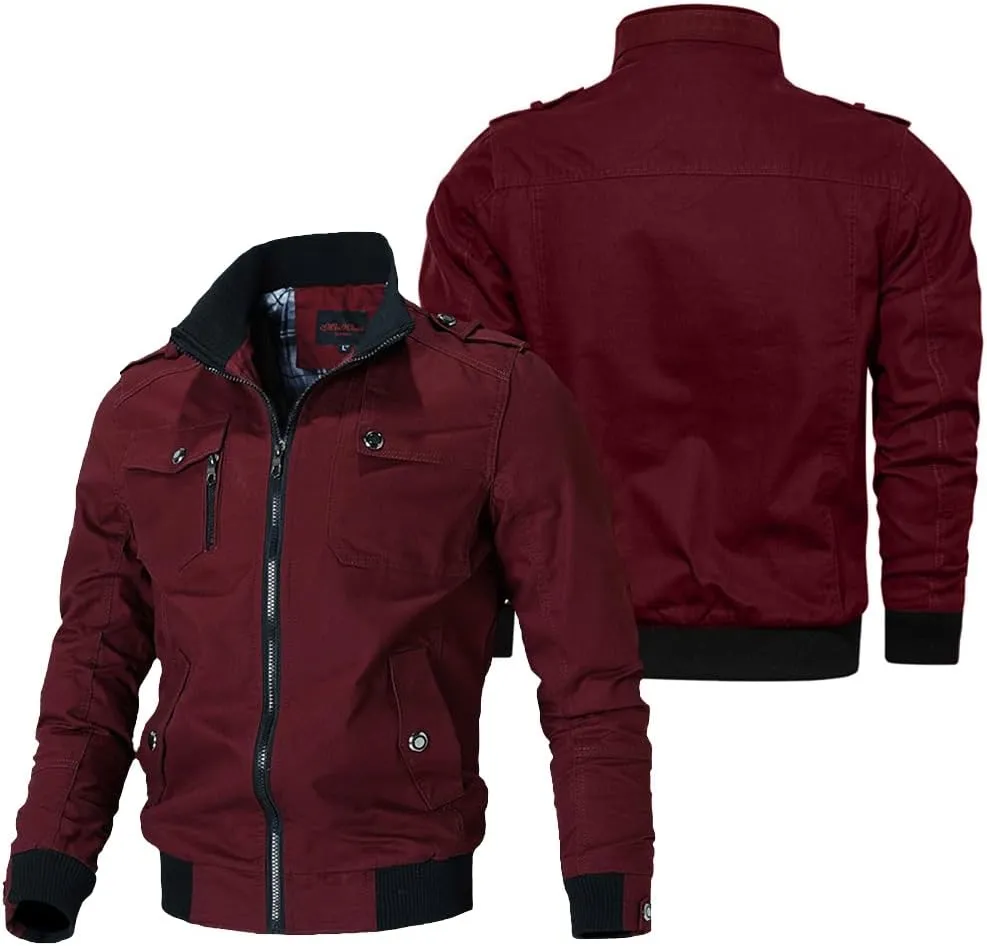 Oymyakon Men's Casual Military Jacket Stand Collar Jackets Coats Cotton Bomber Jackets with Shoulder Straps