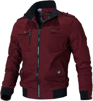 Oymyakon Men's Casual Military Jacket Stand Collar Jackets Coats Cotton Bomber Jackets with Shoulder Straps