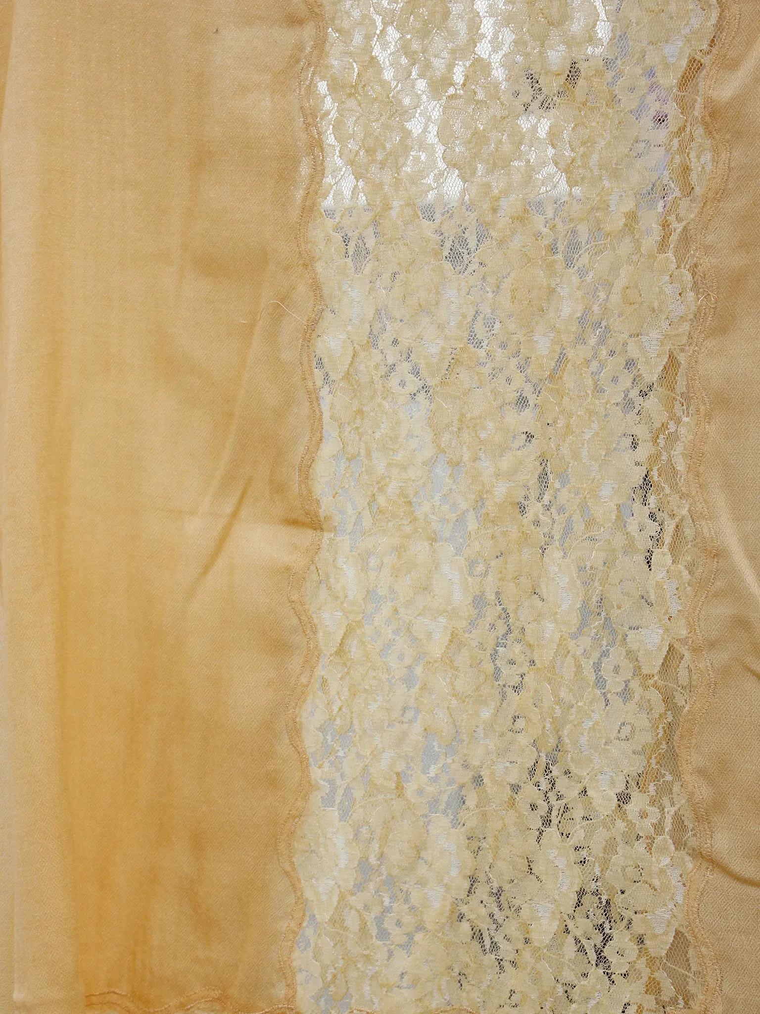 Peach Lace Work Fine Woolen Cashmere Stole - S6317174