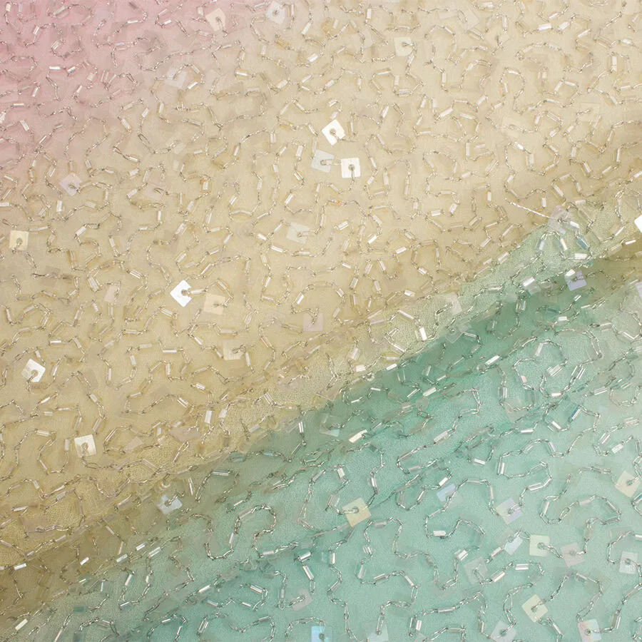Rainbow Beaded Silk Georgette