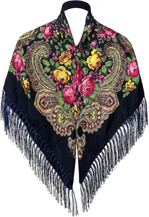 Russian Style Muffler Warm Scarf with Tassel Women's Traditional Scarf Wrap Shawl Fringes Printing Cape