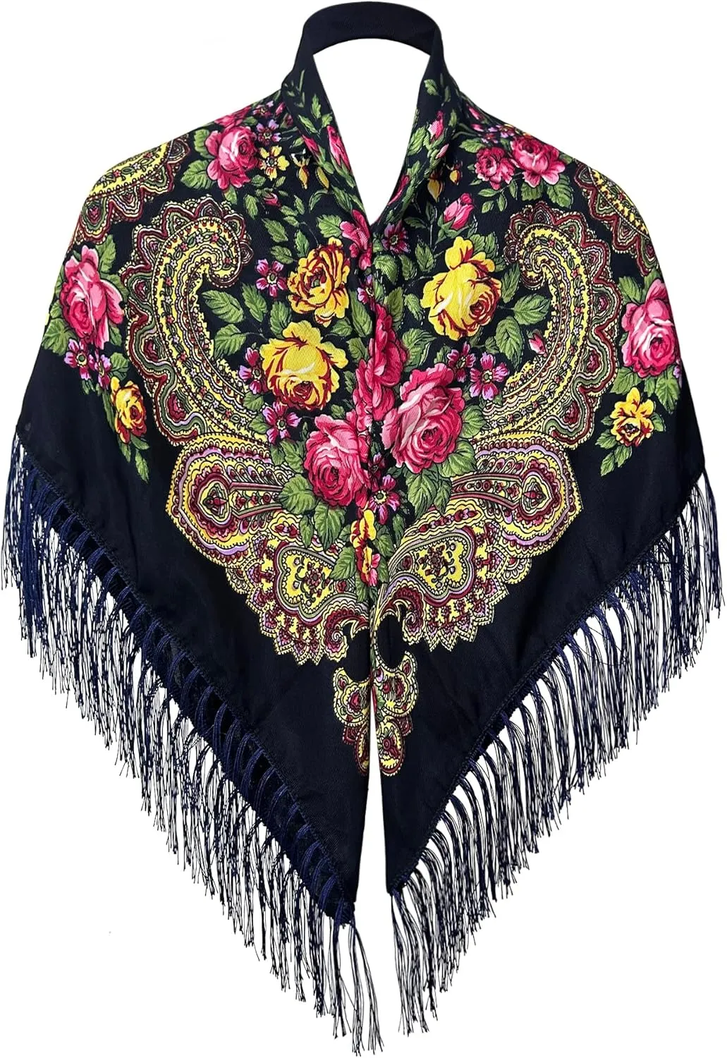 Russian Style Muffler Warm Scarf with Tassel Women's Traditional Scarf Wrap Shawl Fringes Printing Cape