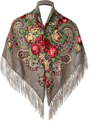 Russian Style Muffler Warm Scarf with Tassel Women's Traditional Scarf Wrap Shawl Fringes Printing Cape