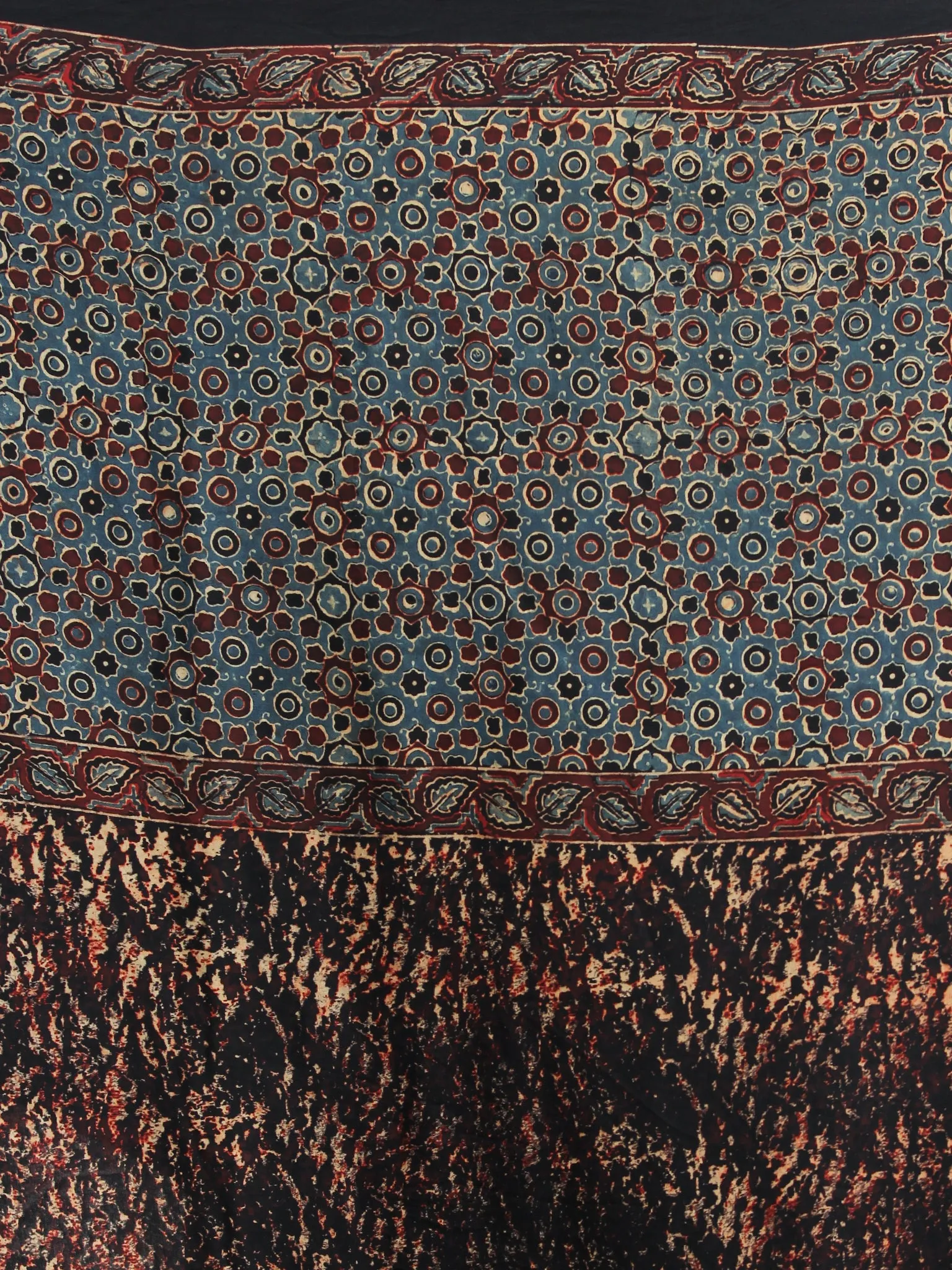 Rust Black Sage Green Ajrakh Hand Block Printed Modal Silk Saree - S031704117
