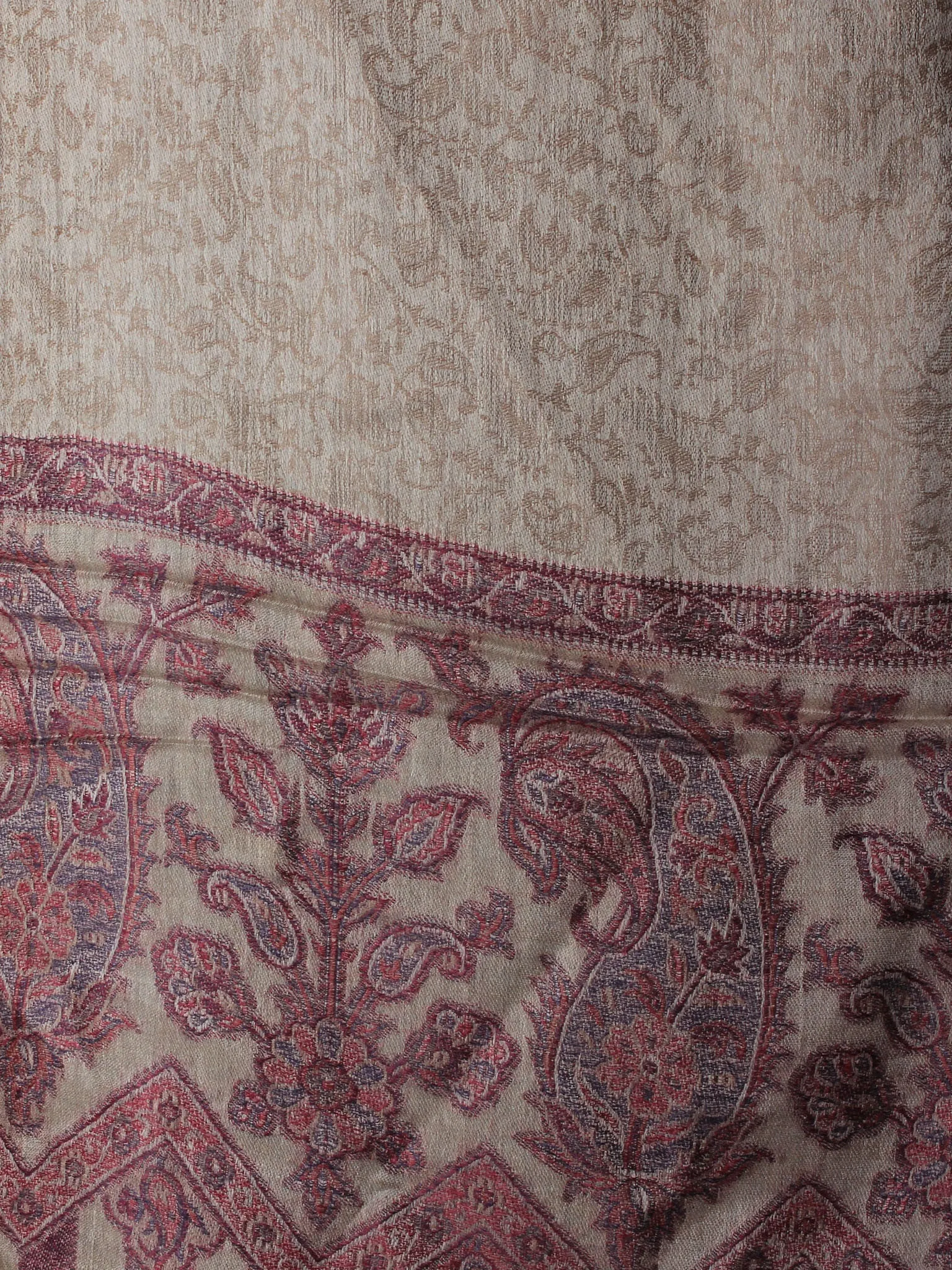 Sandy Brown Pure Wool With Palla Border Self Design Cashmere Stole from Kashmir - S6317096