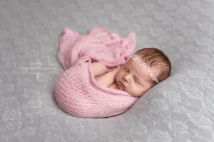SET Pink Mohair Knit Baby Wrap and Tiny Pearls Headband