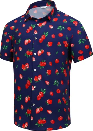 SheLucki Hawaiian Shirt for Men, Unisex Summer Beach Casual Short Sleeve Button Down Shirts, Printed Palmshadow Clothing