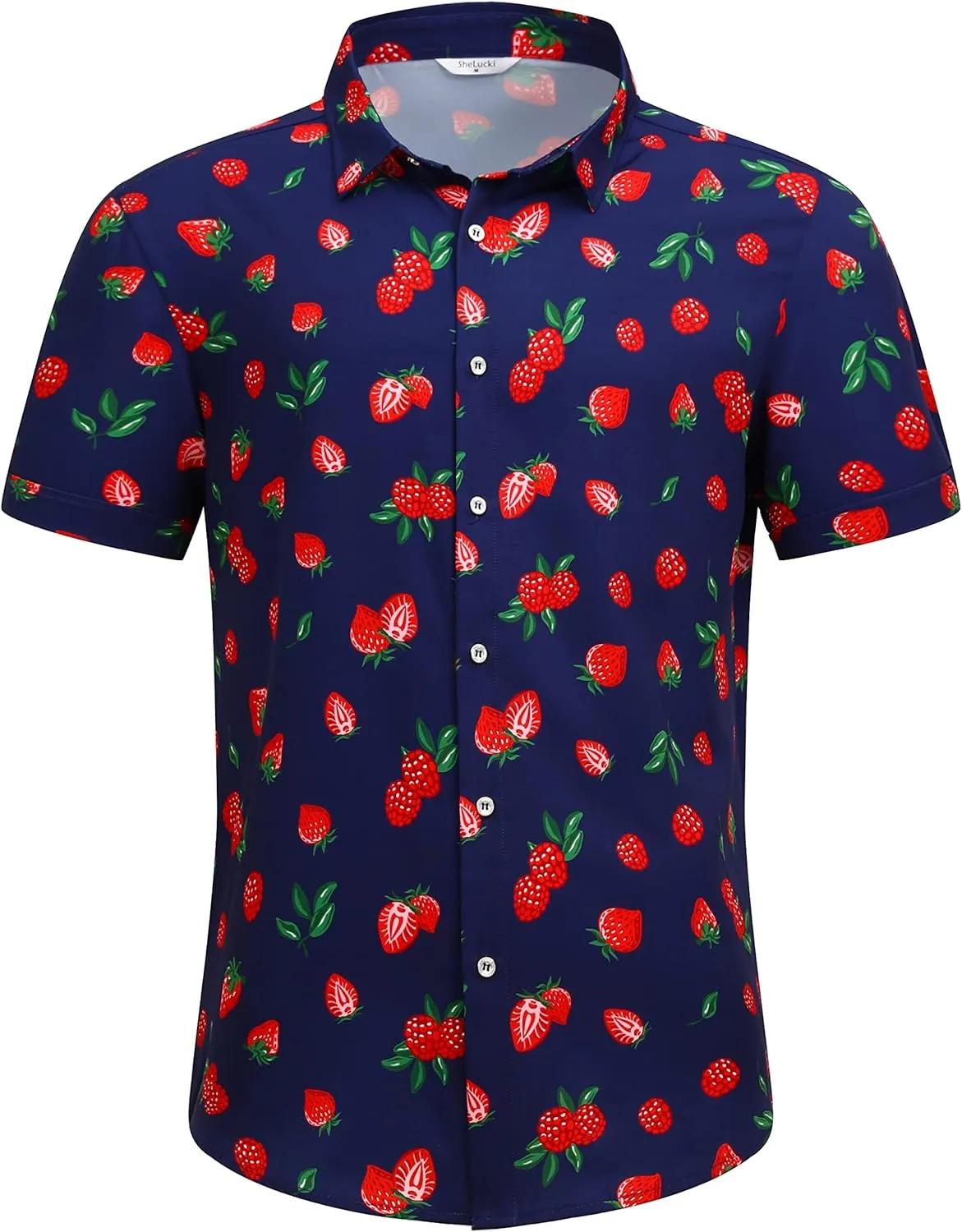 SheLucki Hawaiian Shirt for Men, Unisex Summer Beach Casual Short Sleeve Button Down Shirts, Printed Palmshadow Clothing