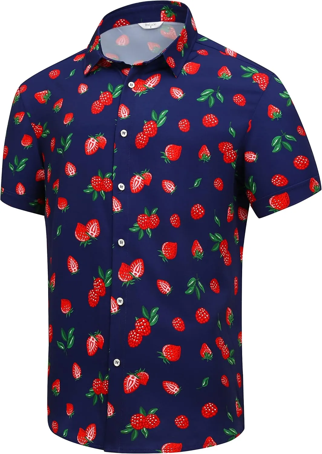 SheLucki Hawaiian Shirt for Men, Unisex Summer Beach Casual Short Sleeve Button Down Shirts, Printed Palmshadow Clothing