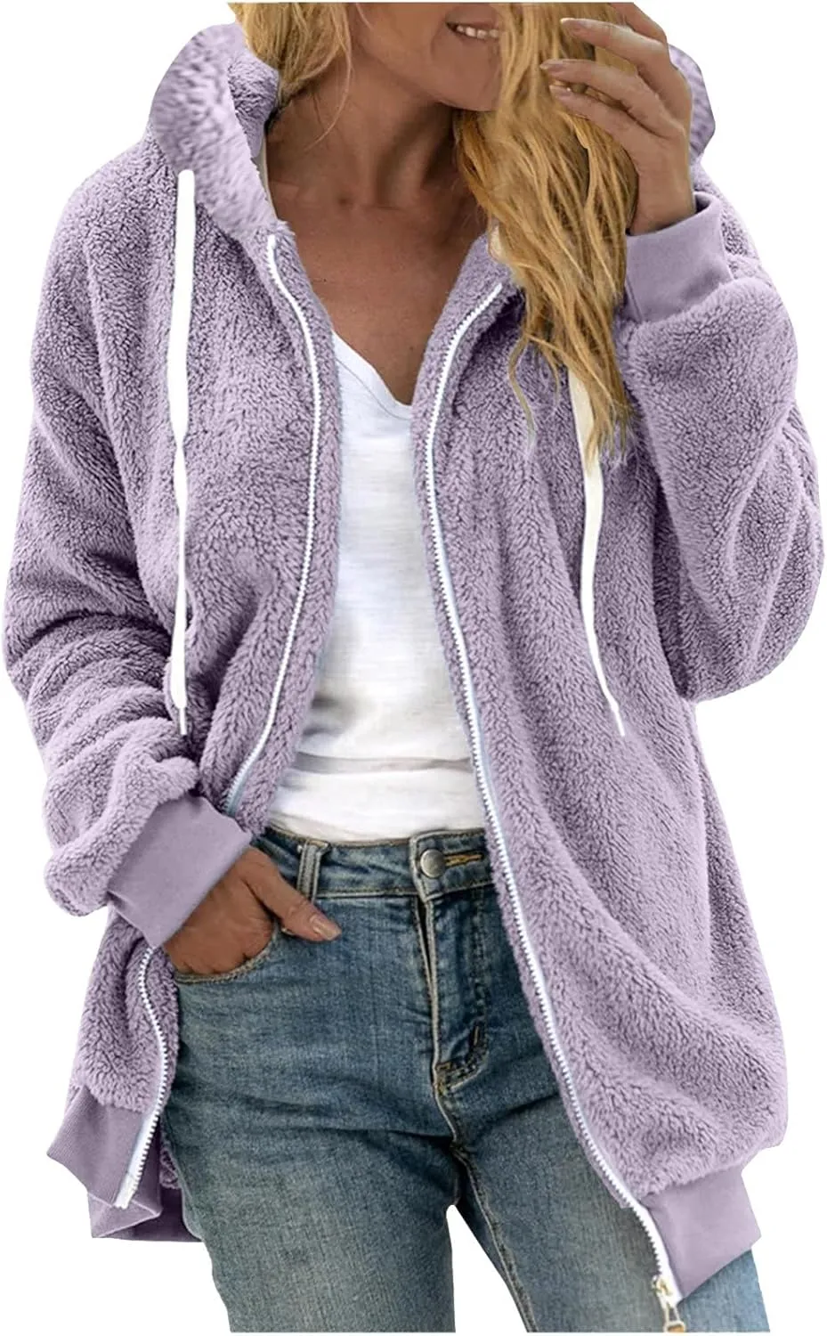 Sherpa Hoodies for Women 2024 Fashion Winter Jackets Shaggy Fuzzy Fleece Jackets Warm Soft Teddy Coats Outerwear