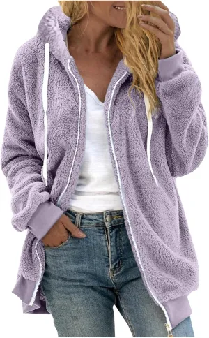 Sherpa Hoodies for Women 2024 Fashion Winter Jackets Shaggy Fuzzy Fleece Jackets Warm Soft Teddy Coats Outerwear
