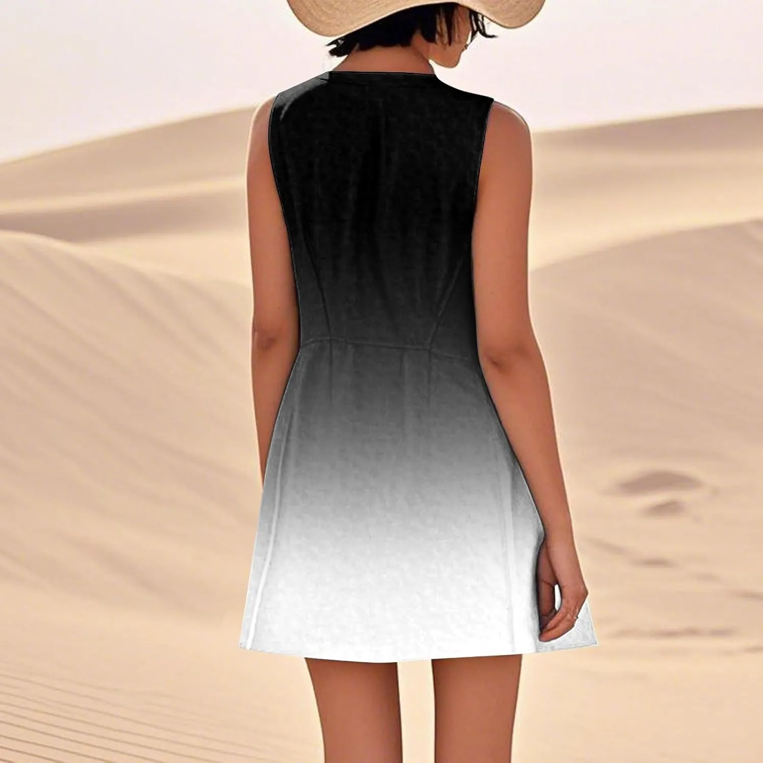 Summer Dresses for Women 2025 Crewneck Sleeveless Cotton Linen Tank Dress Beach Vacation Sundresses with Pockets