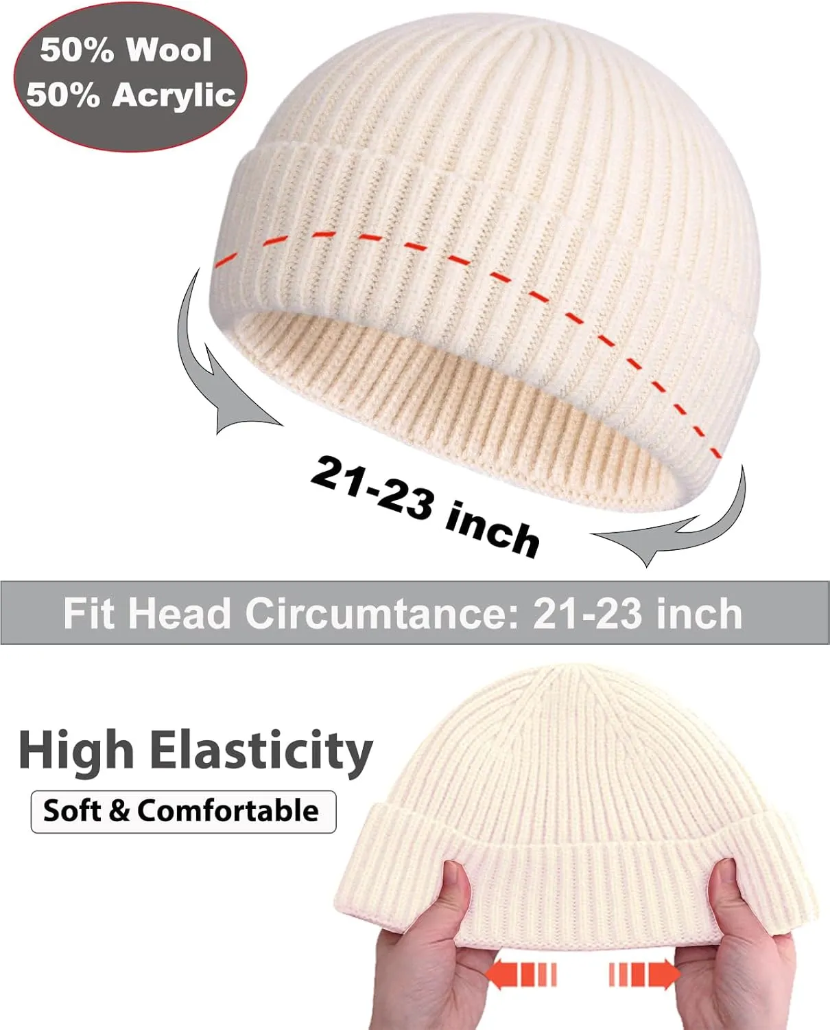 Swag Wool Short Fisherman Beanie for Men Women, Knit Cuff Warm Winter Hats, Soft Trawler Skull Cap Watch Hat Unisex