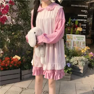 Two-Layer Ruffled Long Puff Sleeve Collar Mini Dress Kawaii Academia Y2K Cottagecore Coquette Fairycore Dollette Princesscore
