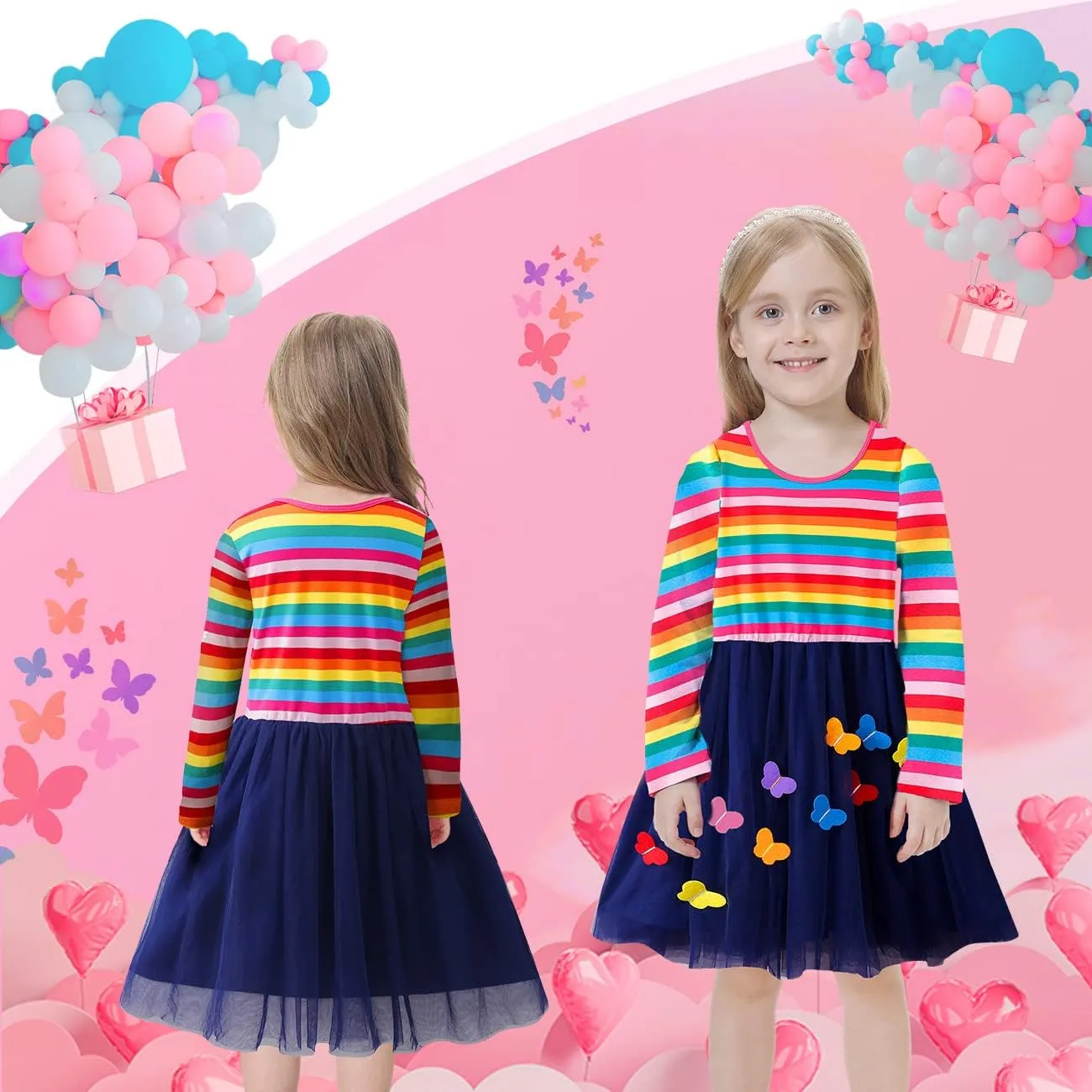 VASCHY Cute Girls Casual Autumn Spring Long-Sleeve Outfit, Toddler/Big Kid Girls Clothing Size 3-10T