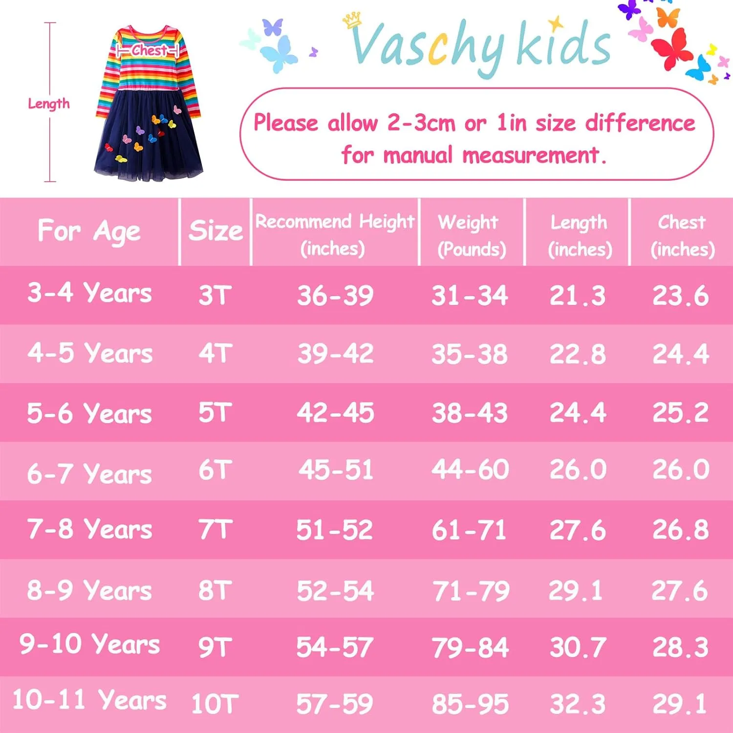 VASCHY Cute Girls Casual Autumn Spring Long-Sleeve Outfit, Toddler/Big Kid Girls Clothing Size 3-10T