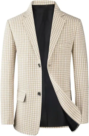 Wankang Mens Clasic Fit Plaid Suit Jacket One Button Daily Blazer Sport Coat for Men Casual Business Lightweight Balzers