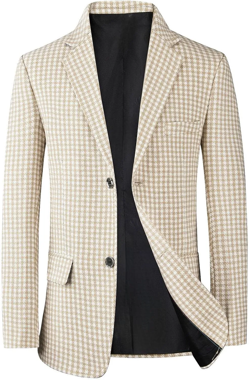 Wankang Mens Clasic Fit Plaid Suit Jacket One Button Daily Blazer Sport Coat for Men Casual Business Lightweight Balzers