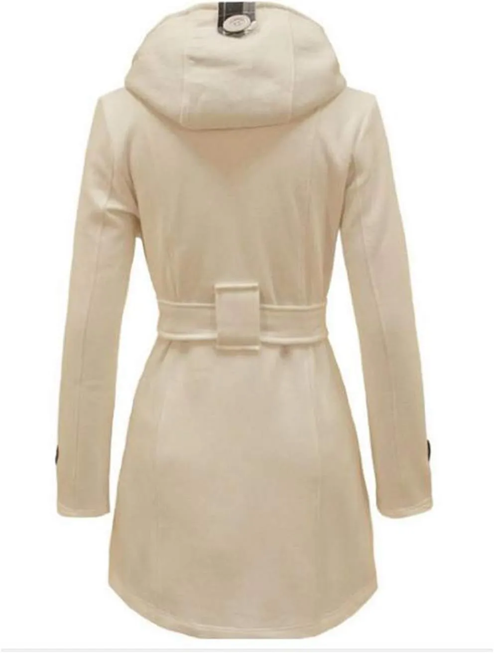 Women Casual Outwear Double Breasted Belt Hooded Long Sleeve Woolen Trench Coat