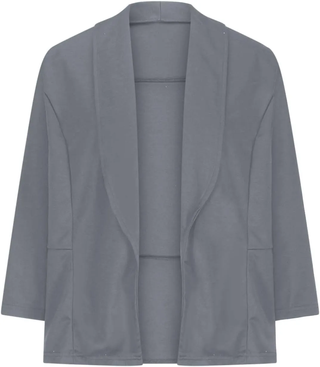 Women Plus Size Short Blazers Curvy Ruffle Hem 3/4 Sleeve Coats Business Casual Lapel Sexy Summer Lightweight Coats