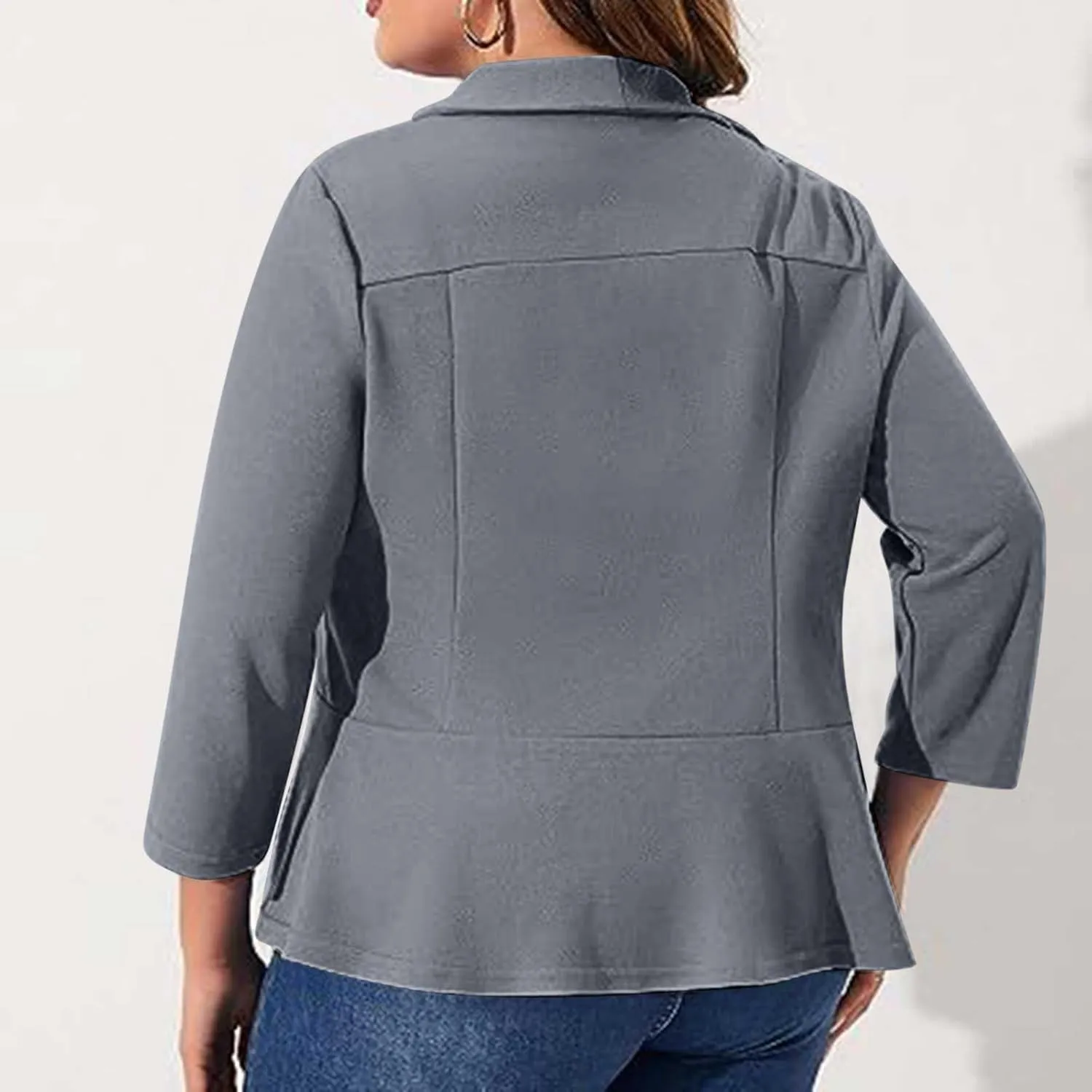 Women Plus Size Short Blazers Curvy Ruffle Hem 3/4 Sleeve Coats Business Casual Lapel Sexy Summer Lightweight Coats