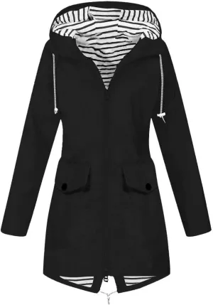 Women Waterproof Jacket Lightweight Long Hooded Raincoat Lined Windbreaker Jacket Zip Up Coat