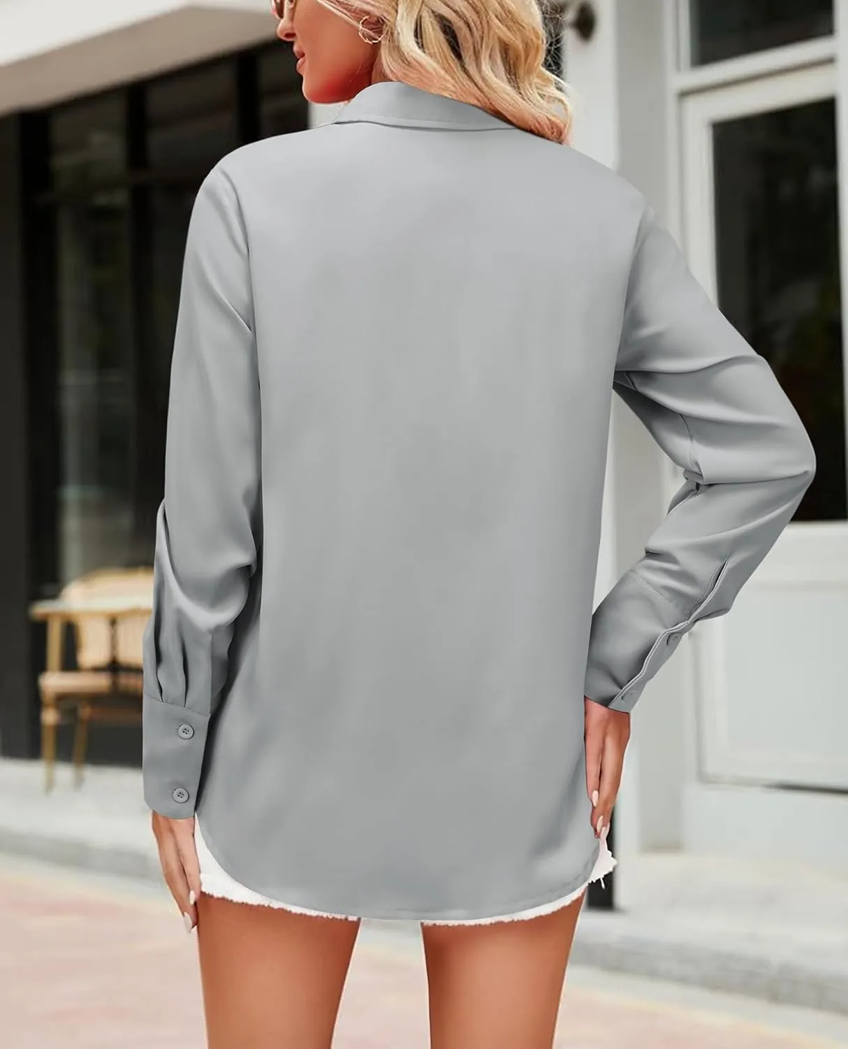 Womens Button Down Shirts Dress Shirt Dressy Casual Striped Blouse Long Sleeve Work Office Business Chiffon Top