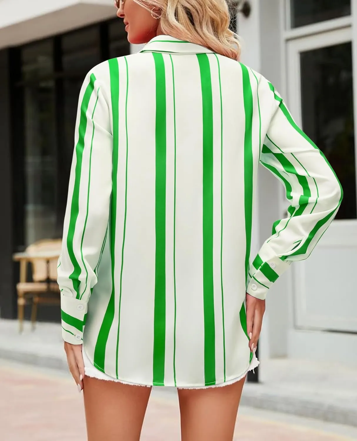 Womens Button Down Shirts Dress Shirt Dressy Casual Striped Blouse Long Sleeve Work Office Business Chiffon Top