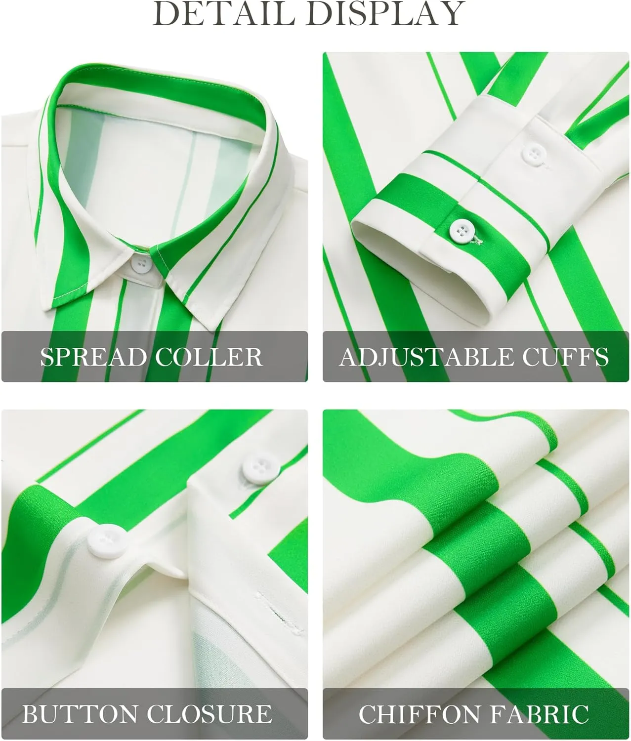 Womens Button Down Shirts Dress Shirt Dressy Casual Striped Blouse Long Sleeve Work Office Business Chiffon Top