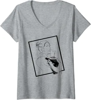Womens Charcoal Drawing Sketch Artist V-Neck T-Shirt