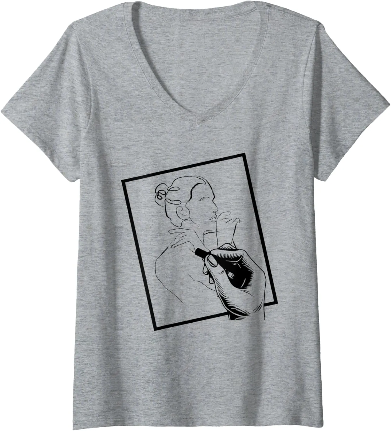 Womens Charcoal Drawing Sketch Artist V-Neck T-Shirt
