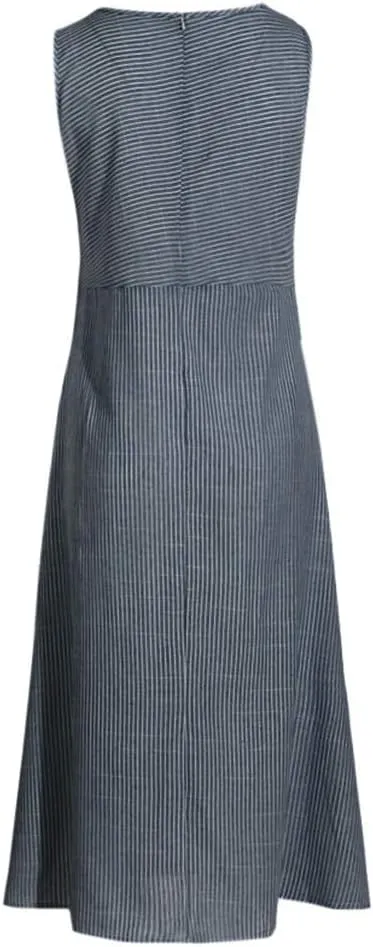Women's Dresses Summer Casual Striped Sleeveless Round Neck Linen with Pockets Long Maxi Dress Spring, S-2XL
