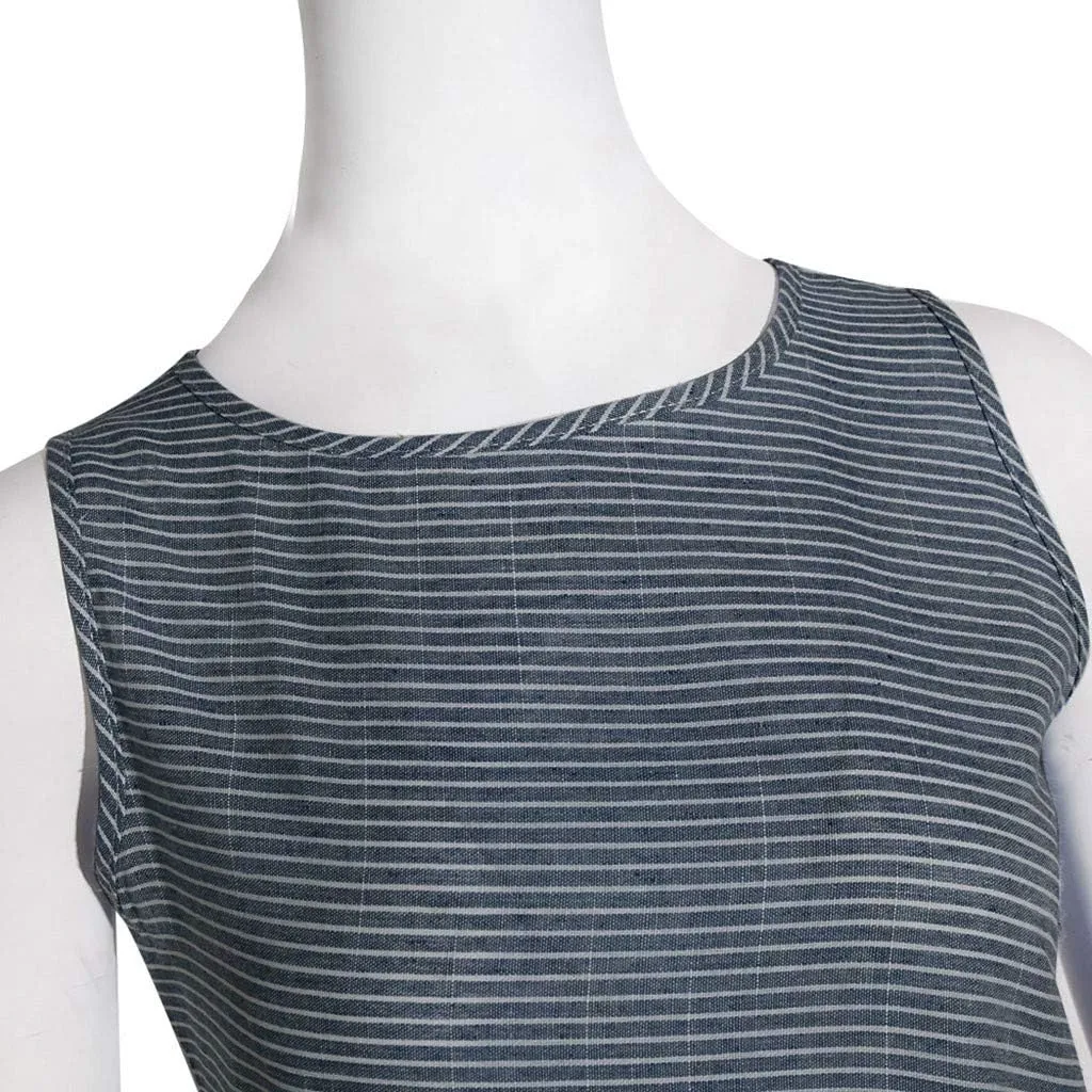 Women's Dresses Summer Casual Striped Sleeveless Round Neck Linen with Pockets Long Maxi Dress Spring, S-2XL