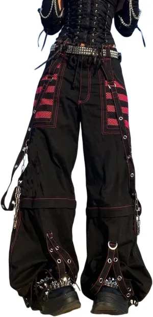 Women's Goth Baggy Jeans Y2K High Waisted Strap Buttoned Stripe Long Pants E-Girls Grunge Harajuku Pants Streetwear