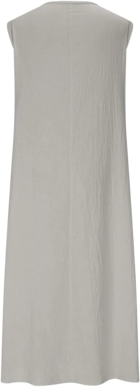 Womens Midi Tank Dresses Summer Casual Cotton Linen Sleeveless Dress with Pockets Loose Flowy Beach Vacation Sundress